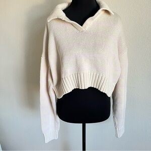 LA Hearts‎ Callie Collared Sweater cream/ivory pink Soft Knit Sz medium